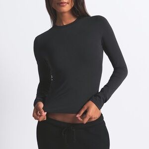 Skims Cotton Jersey Long Sleeve T-Shirt Size Small Black